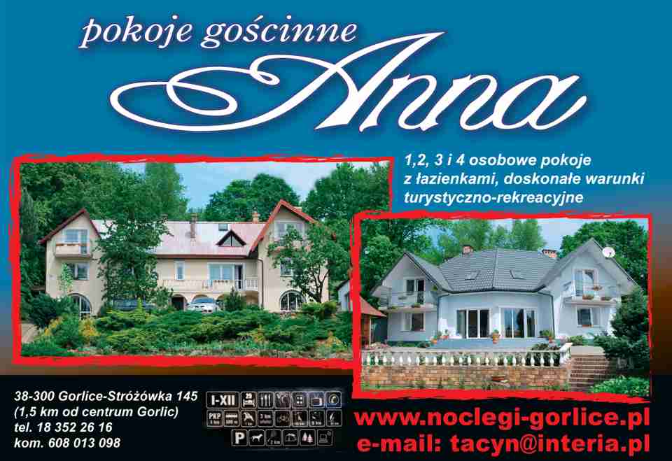 POKOJE GOŚCINNE ANNA - noclegi GORLICE noclegi GORLICE